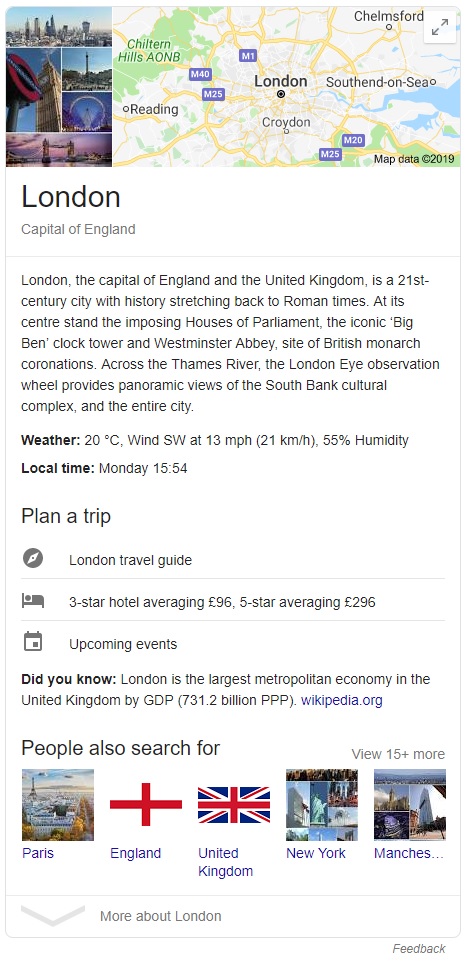 Google Knowledge Graph for London